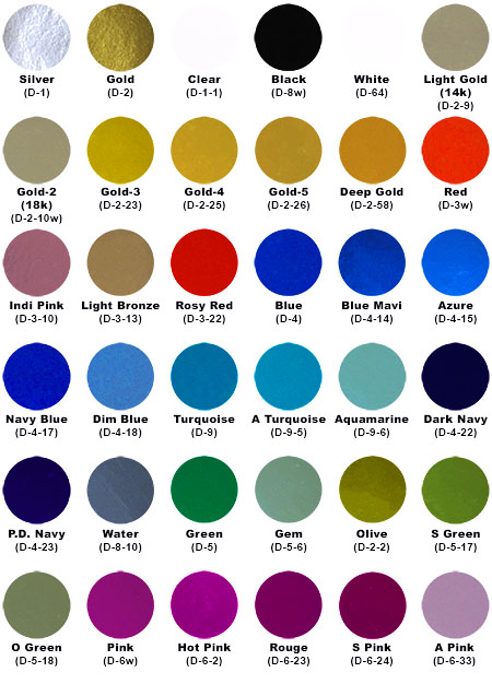 Soft Metallic colour Chart Extra colours
