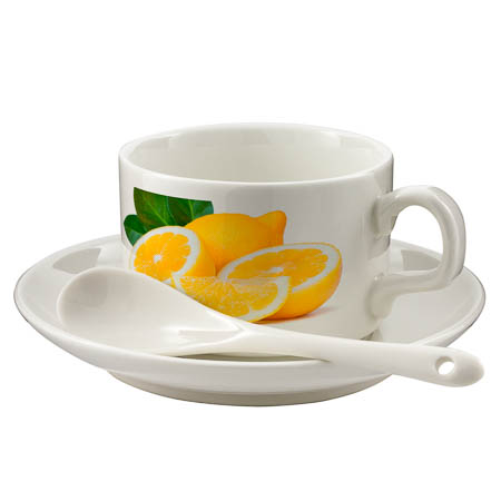 Co-m Cup saucer and spoon Co-m Cup saucer and spoon