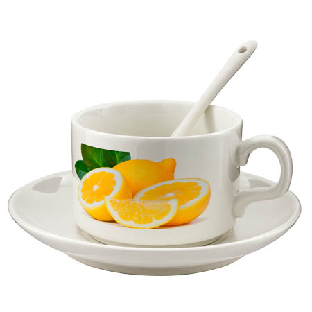 Co-m Cup saucer and spoon Co-m Cup saucer and spoon