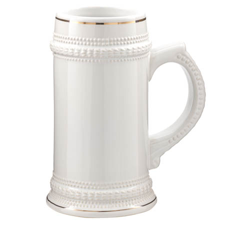 G-P3 White Ceramic Beer Mug gold trim G-P3 White Ceramic Beer Mug gold trim