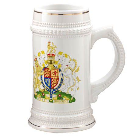G-P3 White Ceramic Beer Mug gold trim G-P3 White Ceramic Beer Mug gold trim
